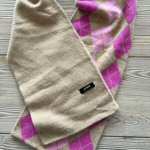 J.Crew Wool Cashmere Argyle Scarf | Tan Pink Orange 7x54